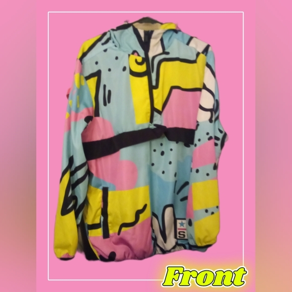 90's Vibe Reason Half-Zip Windbreaker Hooded Jacket - Sz Med - Unisex - Picture 2 of 3